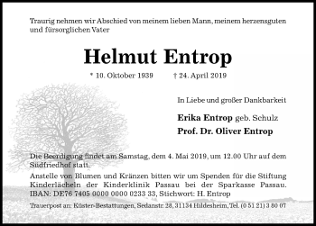 Traueranzeige von Helmut Entrop von Hildesheimer Allgemeine Zeitung