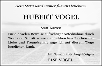 Traueranzeige von Hubert Vogel von Hildesheimer Allgemeine Zeitung