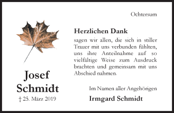 Traueranzeige von Josef Schmidt von Hildesheimer Allgemeine Zeitung