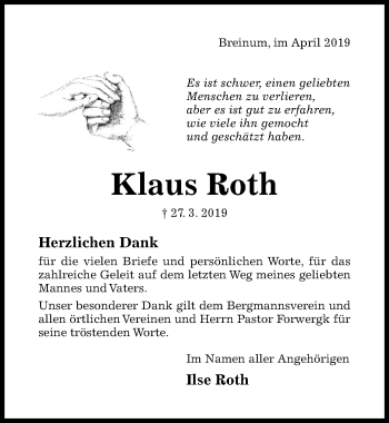 Traueranzeige von Klaus Roth von Hildesheimer Allgemeine Zeitung