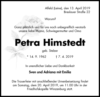 Traueranzeige von Petra Himstedt von Hildesheimer Allgemeine Zeitung