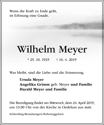 Traueranzeige von Wilhelm Meyer von Hildesheimer Allgemeine Zeitung