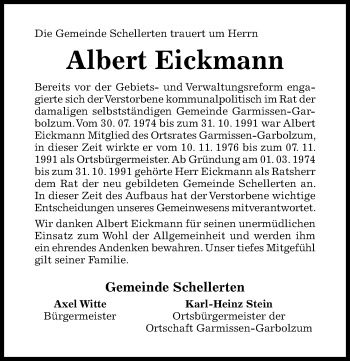 Traueranzeige von Albert Eickmann von Hildesheimer Allgemeine Zeitung