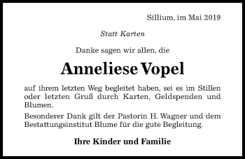 Traueranzeige von Anneliese Vopel von Hildesheimer Allgemeine Zeitung