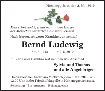 Traueranzeige von Bernd Ludewig von Hildesheimer Allgemeine Zeitung