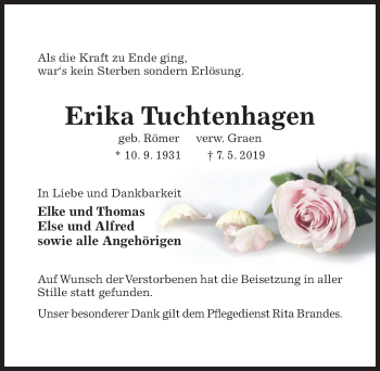 Traueranzeige von Erika Tuchtenhagen von Hildesheimer Allgemeine Zeitung