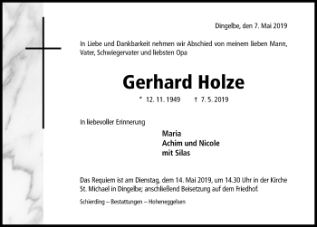 Traueranzeige von Gerhard Holze von Hildesheimer Allgemeine Zeitung