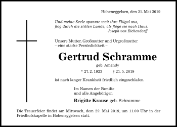 Traueranzeige von Gertrud Schramme von Hildesheimer Allgemeine Zeitung