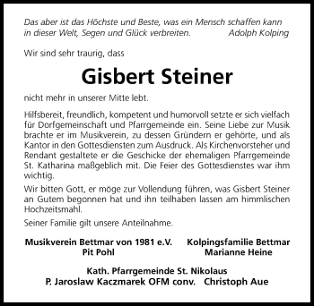 Traueranzeige von Gisbert Steiner von Hildesheimer Allgemeine Zeitung