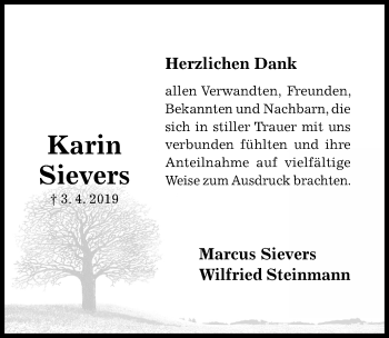 Traueranzeige von Karin Sievers von Hildesheimer Allgemeine Zeitung