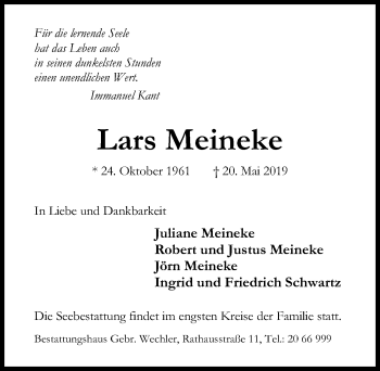 Traueranzeige von Lars Meineke von Hildesheimer Allgemeine Zeitung