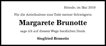 Traueranzeige von Margarete Brunotte von Hildesheimer Allgemeine Zeitung