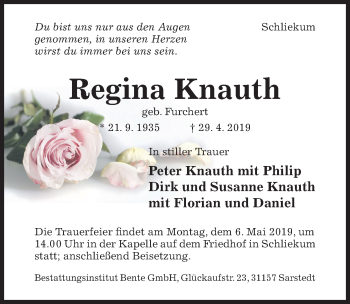 Traueranzeige von Regina Knauth von Hildesheimer Allgemeine Zeitung