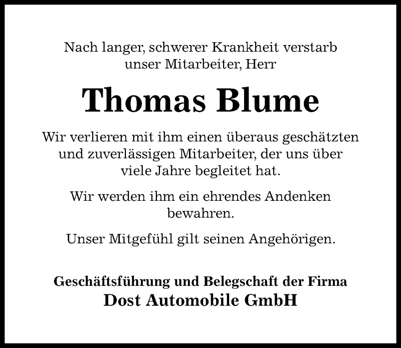  Traueranzeige für Thomas Blume vom 22.05.2019 aus Hildesheimer Allgemeine Zeitung