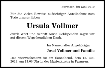 Traueranzeige von Ursula Vollmer von Hildesheimer Allgemeine Zeitung