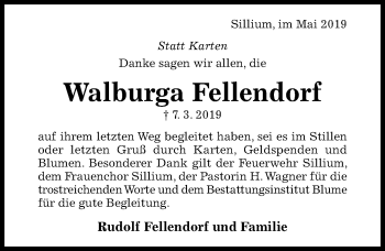 Traueranzeige von Walburga Fellendorf von Hildesheimer Allgemeine Zeitung