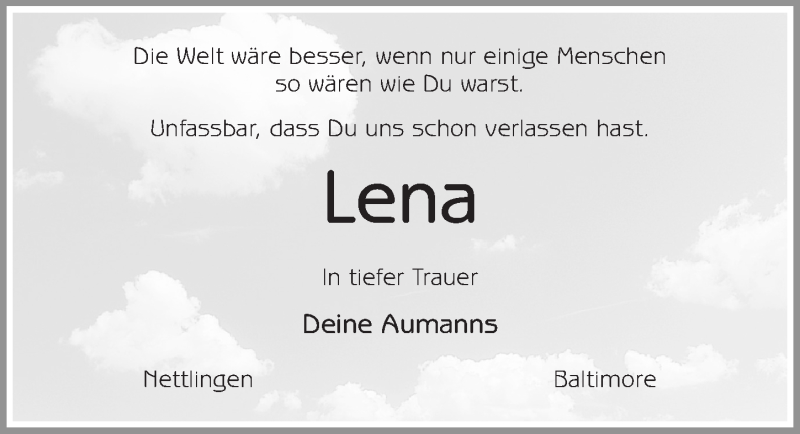  Traueranzeige für Lena Löhr vom 19.01.2019 aus Hildesheimer Allgemeine Zeitung 