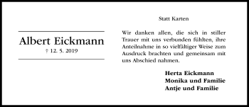 Traueranzeige von Albert Eickmann von Hildesheimer Allgemeine Zeitung