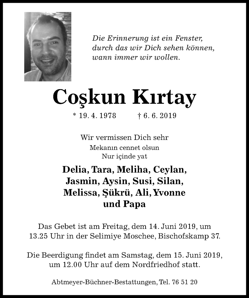  Traueranzeige für Coskun Kirtay vom 14.06.2019 aus Hildesheimer Allgemeine Zeitung