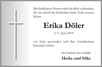 Traueranzeige von Erika Döler von Hildesheimer Allgemeine Zeitung