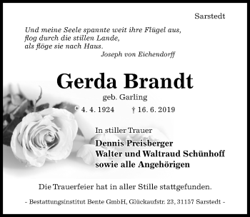 Traueranzeigen von Gerda Brandt | Trauerportal ...