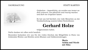 Traueranzeige von Gerhard Holze von Hildesheimer Allgemeine Zeitung