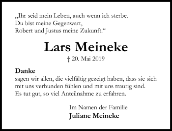 Traueranzeige von Lars Meineke von Hildesheimer Allgemeine Zeitung