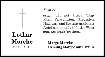 Traueranzeige von Lothar Morche von Hildesheimer Allgemeine Zeitung