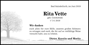 Traueranzeige von Rita Vette von Hildesheimer Allgemeine Zeitung