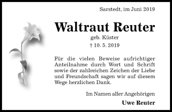 Traueranzeige von Waltraut Reuter von Hildesheimer Allgemeine Zeitung