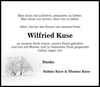 Traueranzeige von Wilfried Kuse von Hildesheimer Allgemeine Zeitung