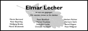 Traueranzeige von Elmar Lecher von Hildesheimer Allgemeine Zeitung