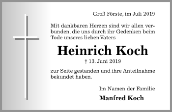 Traueranzeige von Heinrich Koch von Hildesheimer Allgemeine Zeitung