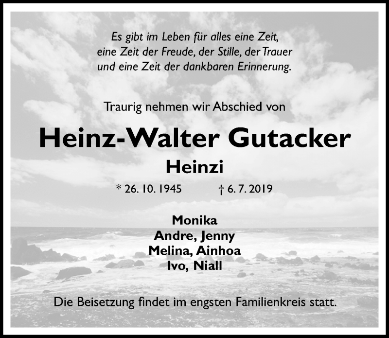  Traueranzeige für Heinz-Walter Gutacker vom 10.07.2019 aus Hildesheimer Allgemeine Zeitung