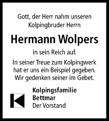 Traueranzeige von Hermann Wolpers von Hildesheimer Allgemeine Zeitung