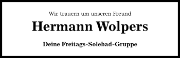 Traueranzeige von Hermann Wolpers von Hildesheimer Allgemeine Zeitung