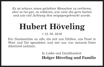 Traueranzeige von Hubert Höveling von Hildesheimer Allgemeine Zeitung