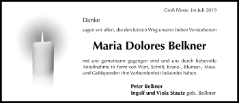 Traueranzeige von Maria Dolores Belkner von Hildesheimer Allgemeine Zeitung