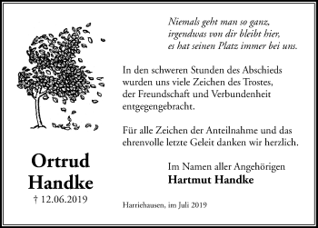 Traueranzeige von Ortrud Handke von Hildesheimer Allgemeine Zeitung