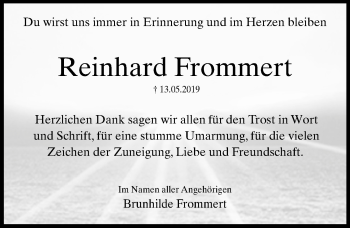 Traueranzeige von Reinhard Frommert von Hildesheimer Allgemeine Zeitung