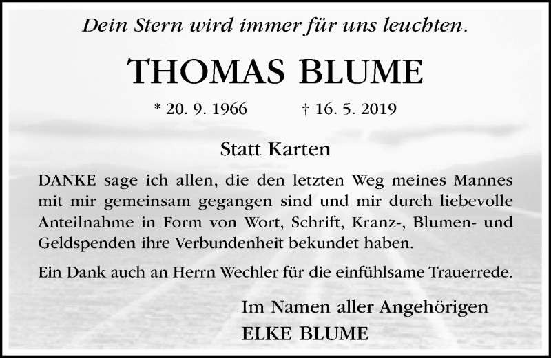  Traueranzeige für Thomas Blume vom 13.07.2019 aus Hildesheimer Allgemeine Zeitung