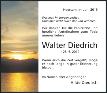 Traueranzeige von Walter Diedrich von Hildesheimer Allgemeine Zeitung