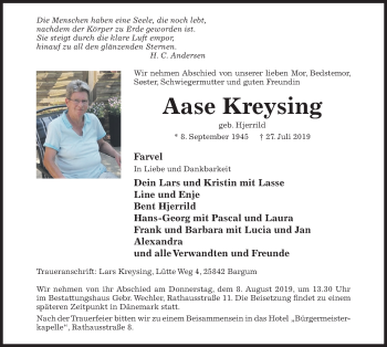 Traueranzeige von Aase Kreysing von Hildesheimer Allgemeine Zeitung