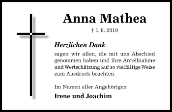 Traueranzeige von Anna Mathea von Hildesheimer Allgemeine Zeitung