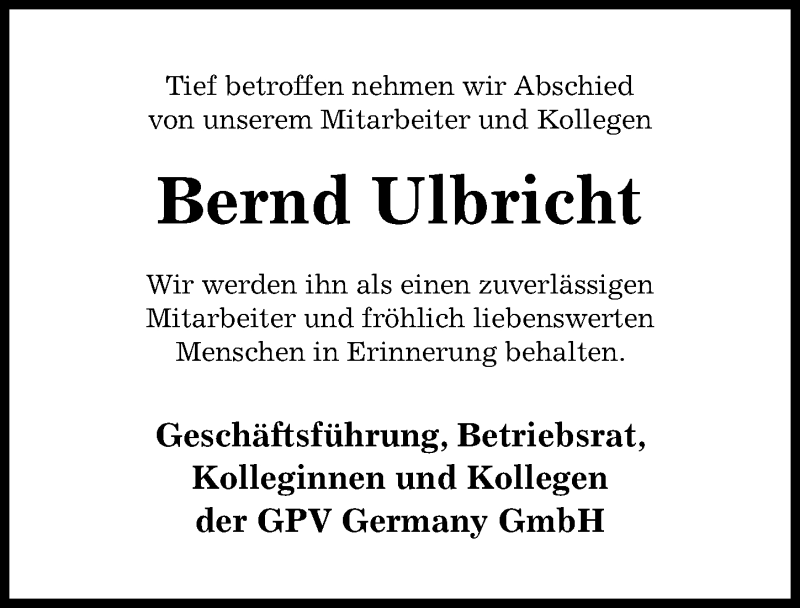  Traueranzeige für Bernd Ulbricht vom 10.08.2019 aus Hildesheimer Allgemeine Zeitung