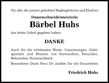 Traueranzeige von Bärbel Huhs von Hildesheimer Allgemeine Zeitung