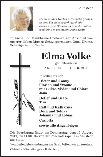 Traueranzeige von Elma Volke von Hildesheimer Allgemeine Zeitung