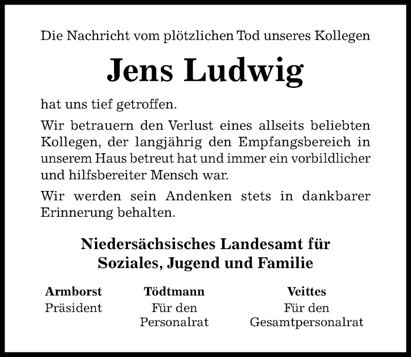  Traueranzeige für Jens Ludwig vom 17.08.2019 aus Hildesheimer Allgemeine Zeitung