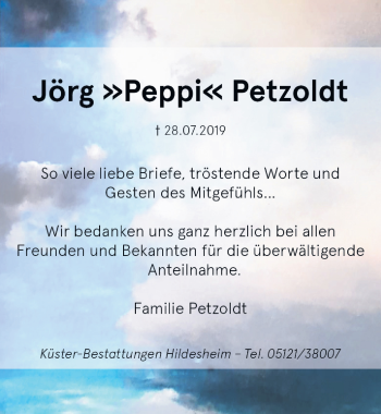 Traueranzeige von Jörg Petzoldt von Hildesheimer Allgemeine Zeitung
