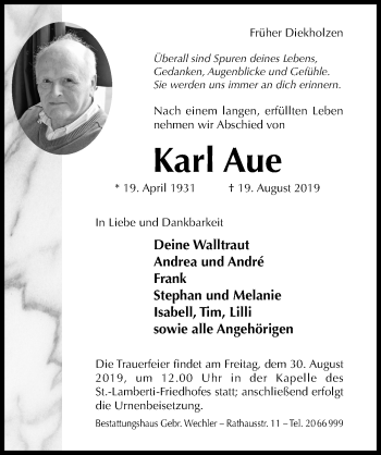Traueranzeige von Karl Aue von Hildesheimer Allgemeine Zeitung